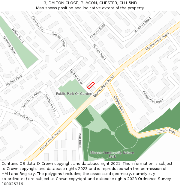 3, DALTON CLOSE, BLACON, CHESTER, CH1 5NB: Location map and indicative extent of plot