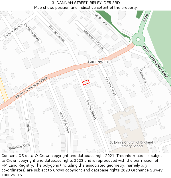 3, DANNAH STREET, RIPLEY, DE5 3BD: Location map and indicative extent of plot