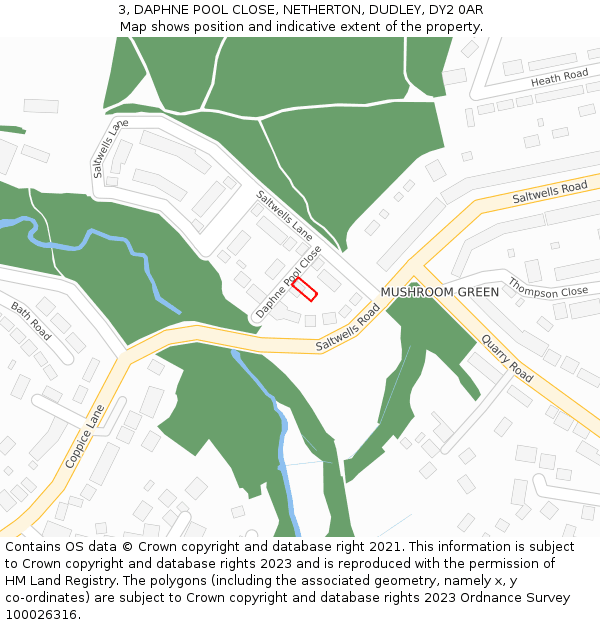 3, DAPHNE POOL CLOSE, NETHERTON, DUDLEY, DY2 0AR: Location map and indicative extent of plot