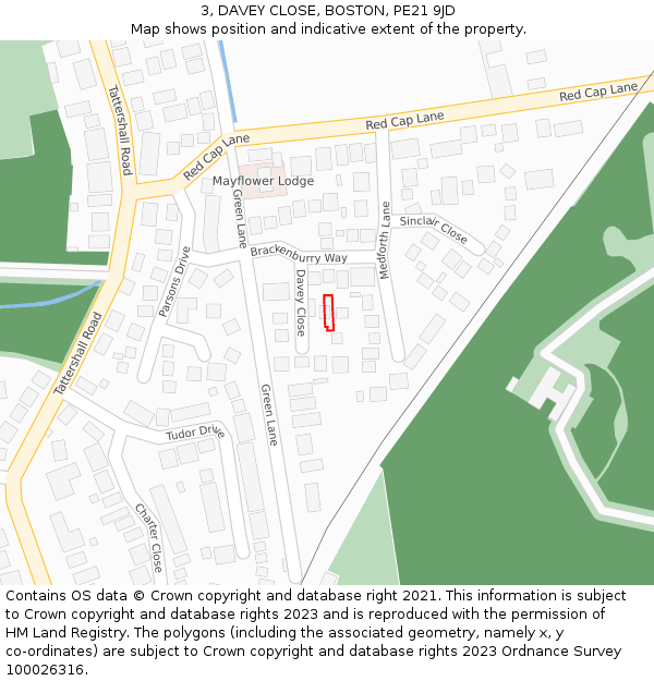 3, DAVEY CLOSE, BOSTON, PE21 9JD: Location map and indicative extent of plot