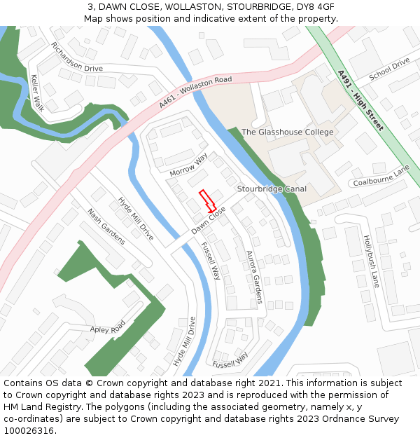 3, DAWN CLOSE, WOLLASTON, STOURBRIDGE, DY8 4GF: Location map and indicative extent of plot