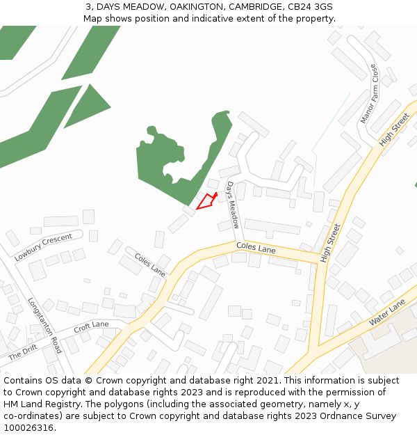 3, DAYS MEADOW, OAKINGTON, CAMBRIDGE, CB24 3GS: Location map and indicative extent of plot