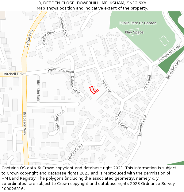 3, DEBDEN CLOSE, BOWERHILL, MELKSHAM, SN12 6XA: Location map and indicative extent of plot