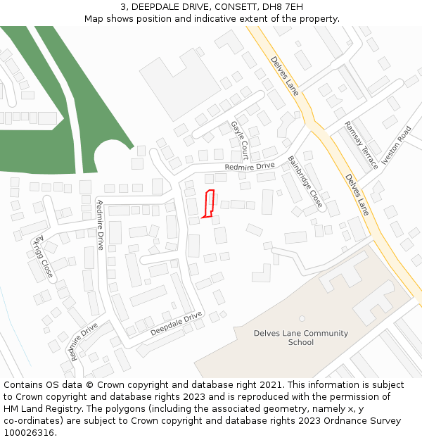 3, DEEPDALE DRIVE, CONSETT, DH8 7EH: Location map and indicative extent of plot