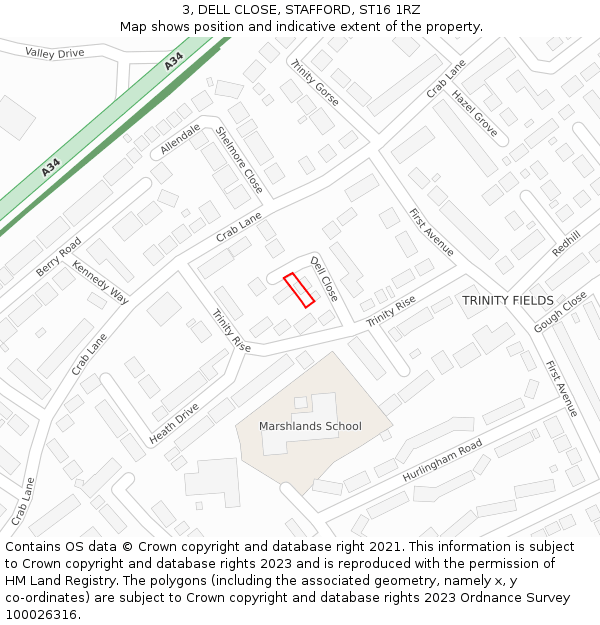 3, DELL CLOSE, STAFFORD, ST16 1RZ: Location map and indicative extent of plot