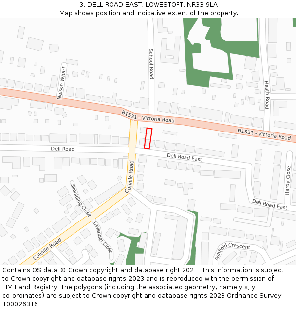 3, DELL ROAD EAST, LOWESTOFT, NR33 9LA: Location map and indicative extent of plot