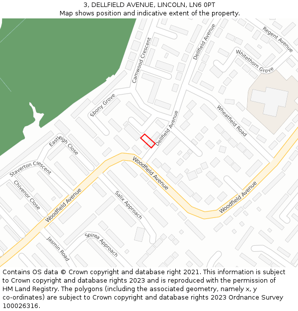 3, DELLFIELD AVENUE, LINCOLN, LN6 0PT: Location map and indicative extent of plot
