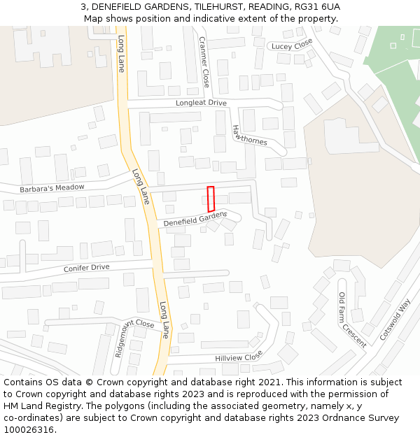 3, DENEFIELD GARDENS, TILEHURST, READING, RG31 6UA: Location map and indicative extent of plot