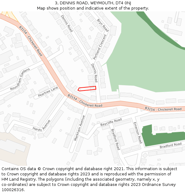 3, DENNIS ROAD, WEYMOUTH, DT4 0NJ: Location map and indicative extent of plot