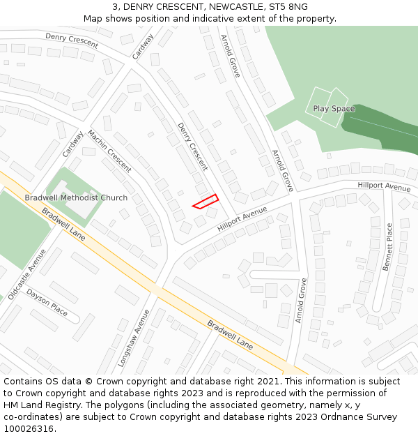 3, DENRY CRESCENT, NEWCASTLE, ST5 8NG: Location map and indicative extent of plot