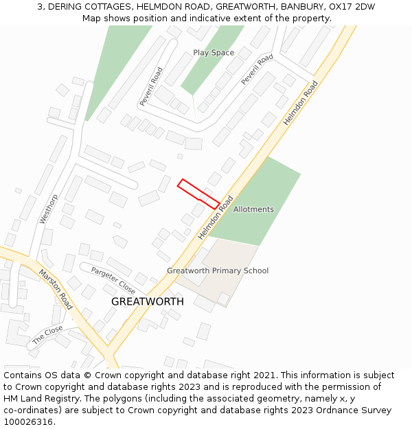 3, DERING COTTAGES, HELMDON ROAD, GREATWORTH, BANBURY, OX17 2DW: Location map and indicative extent of plot