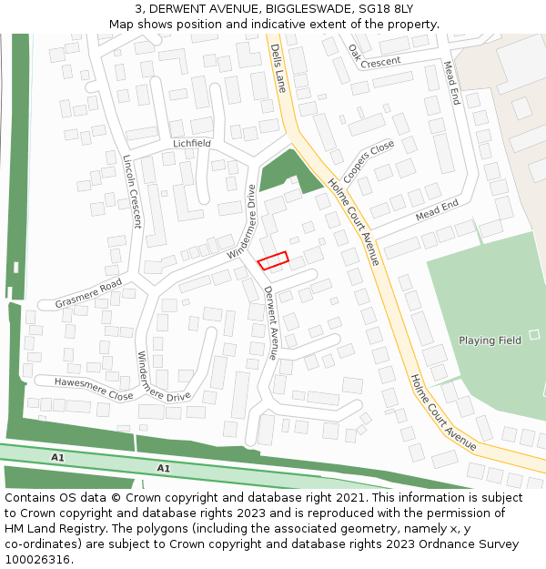 3, DERWENT AVENUE, BIGGLESWADE, SG18 8LY: Location map and indicative extent of plot