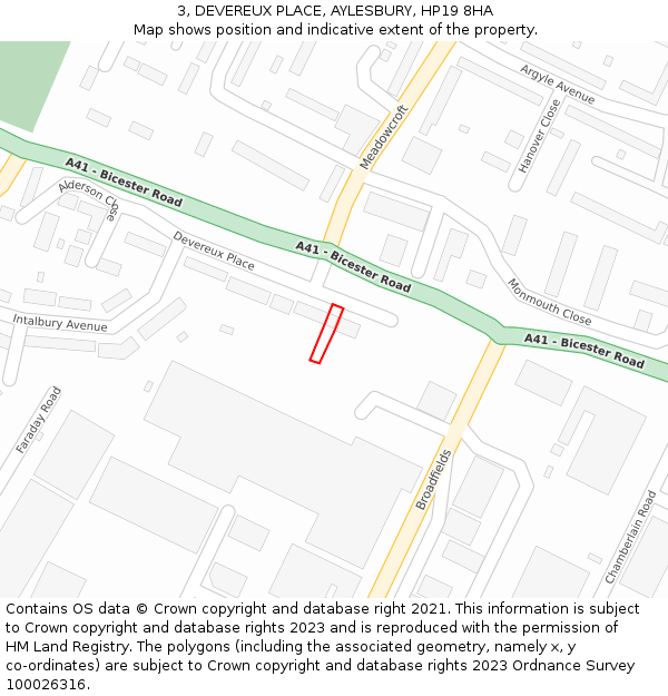 3, DEVEREUX PLACE, AYLESBURY, HP19 8HA: Location map and indicative extent of plot