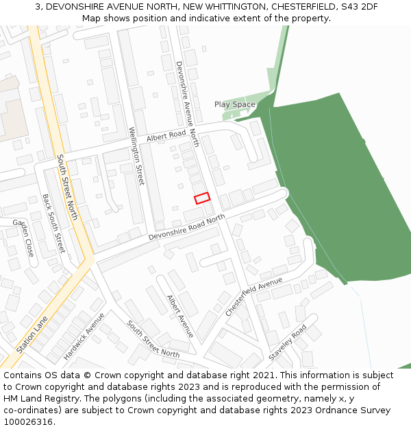 3, DEVONSHIRE AVENUE NORTH, NEW WHITTINGTON, CHESTERFIELD, S43 2DF: Location map and indicative extent of plot
