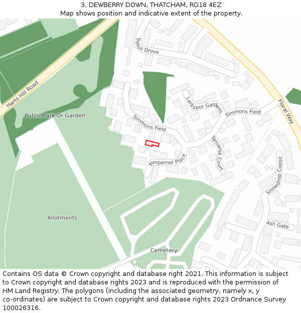 3, DEWBERRY DOWN, THATCHAM, RG18 4EZ: Location map and indicative extent of plot