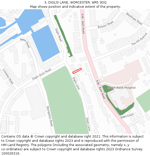 3, DIGLIS LANE, WORCESTER, WR5 3DQ: Location map and indicative extent of plot