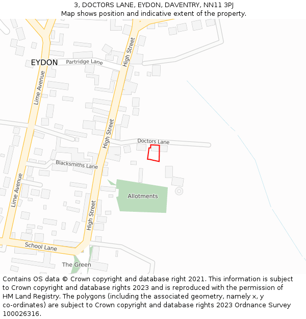 3, DOCTORS LANE, EYDON, DAVENTRY, NN11 3PJ: Location map and indicative extent of plot