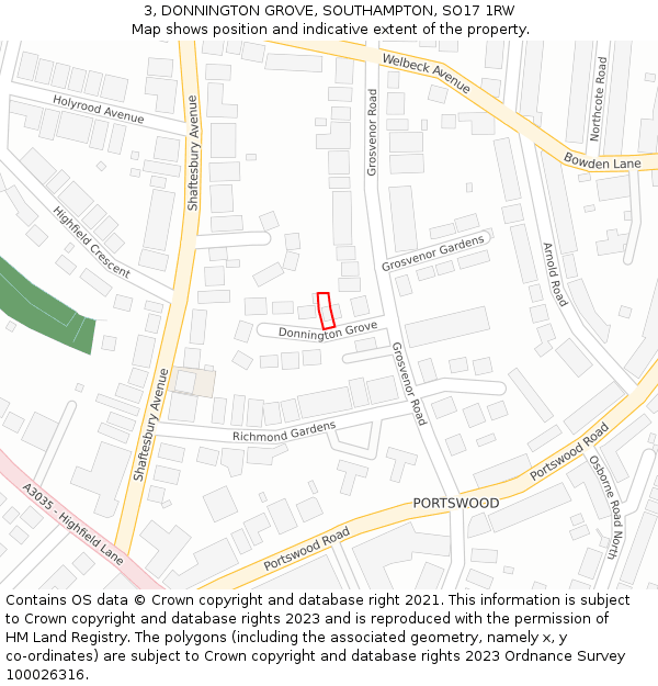 3, DONNINGTON GROVE, SOUTHAMPTON, SO17 1RW: Location map and indicative extent of plot