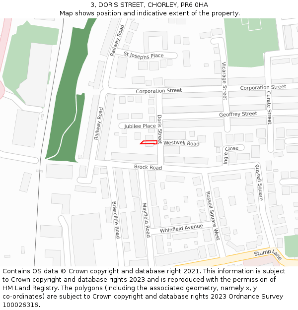 3, DORIS STREET, CHORLEY, PR6 0HA: Location map and indicative extent of plot