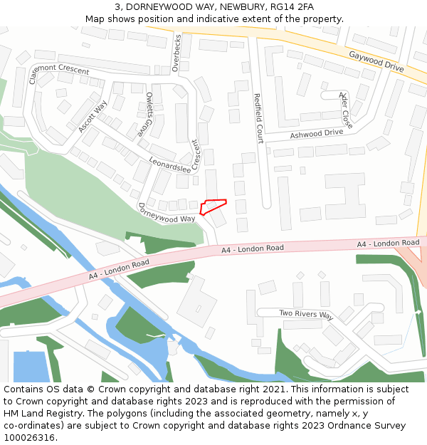 3, DORNEYWOOD WAY, NEWBURY, RG14 2FA: Location map and indicative extent of plot