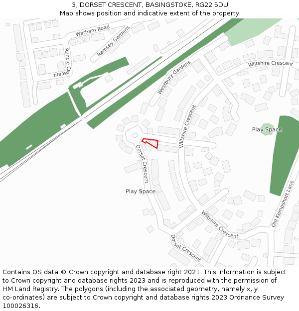 3, DORSET CRESCENT, BASINGSTOKE, RG22 5DU: Location map and indicative extent of plot