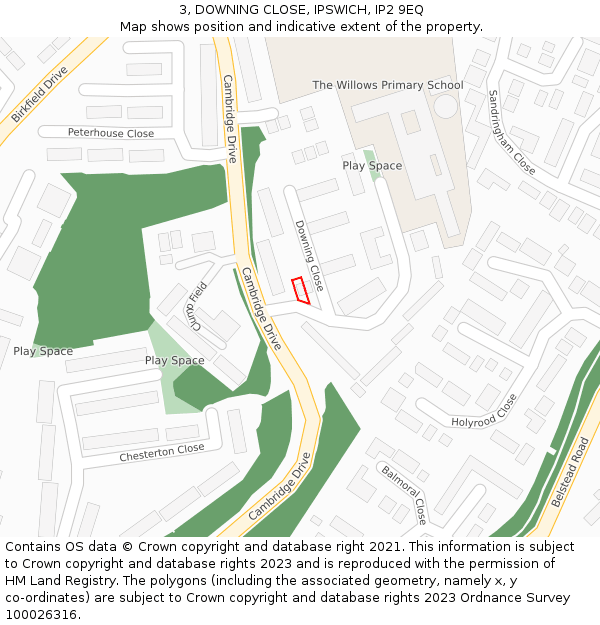 3, DOWNING CLOSE, IPSWICH, IP2 9EQ: Location map and indicative extent of plot