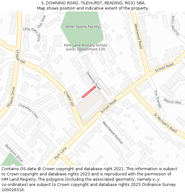 3, DOWNING ROAD, TILEHURST, READING, RG31 5BA: Location map and indicative extent of plot