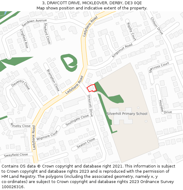 3, DRAYCOTT DRIVE, MICKLEOVER, DERBY, DE3 0QE: Location map and indicative extent of plot