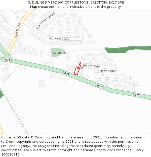 3, DULINGS MEADOW, COPPLESTONE, CREDITON, EX17 5PE: Location map and indicative extent of plot