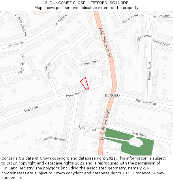 3, DUNCOMBE CLOSE, HERTFORD, SG14 3DB: Location map and indicative extent of plot