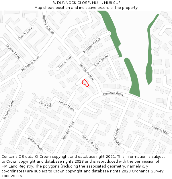 3, DUNNOCK CLOSE, HULL, HU8 9UF: Location map and indicative extent of plot