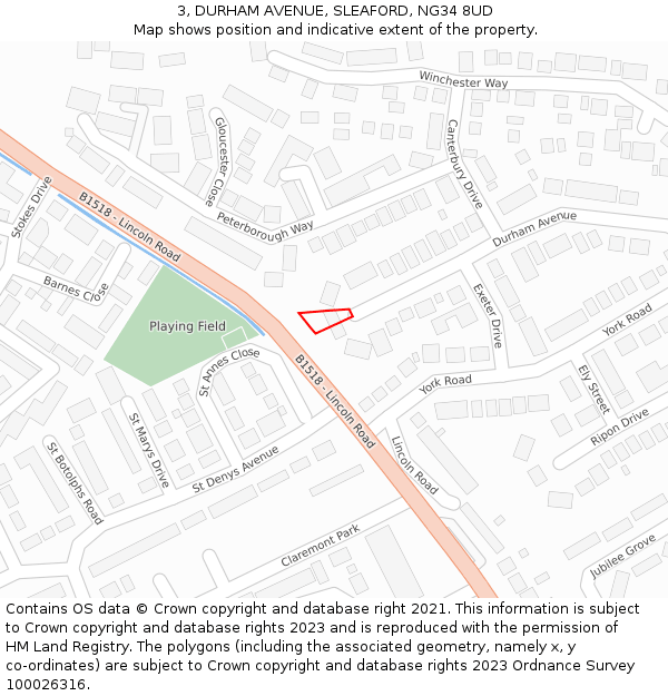 3, DURHAM AVENUE, SLEAFORD, NG34 8UD: Location map and indicative extent of plot