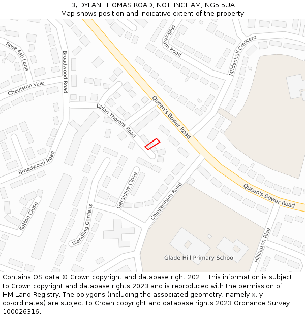 3, DYLAN THOMAS ROAD, NOTTINGHAM, NG5 5UA: Location map and indicative extent of plot