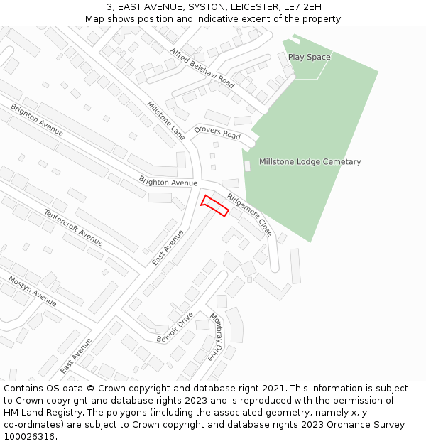 3, EAST AVENUE, SYSTON, LEICESTER, LE7 2EH: Location map and indicative extent of plot