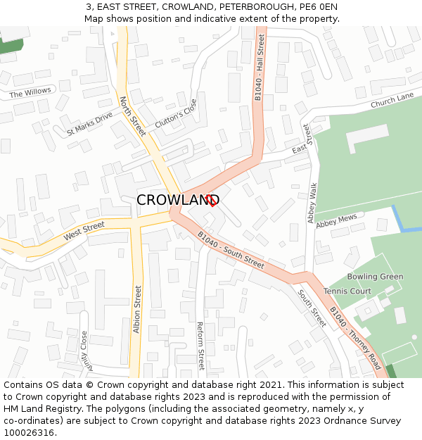 3, EAST STREET, CROWLAND, PETERBOROUGH, PE6 0EN: Location map and indicative extent of plot