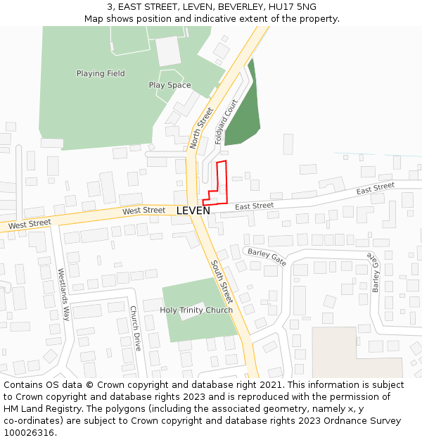 3, EAST STREET, LEVEN, BEVERLEY, HU17 5NG: Location map and indicative extent of plot