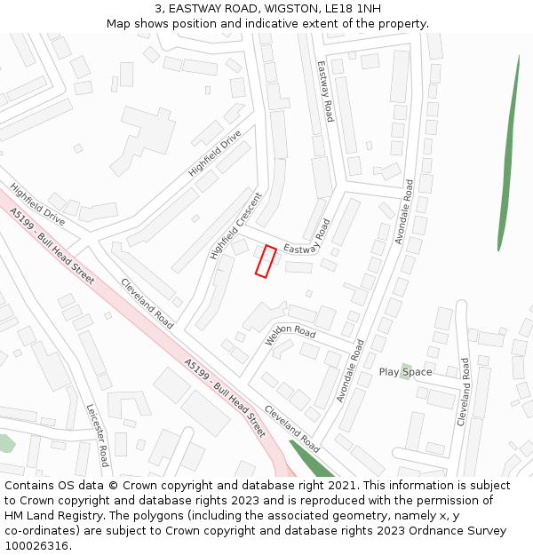 3, EASTWAY ROAD, WIGSTON, LE18 1NH: Location map and indicative extent of plot