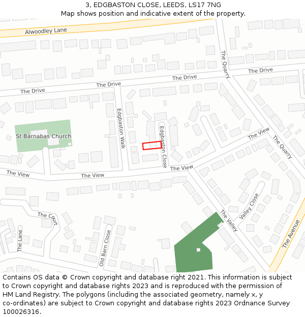 3, EDGBASTON CLOSE, LEEDS, LS17 7NG: Location map and indicative extent of plot