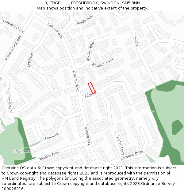 3, EDGEHILL, FRESHBROOK, SWINDON, SN5 8NN: Location map and indicative extent of plot
