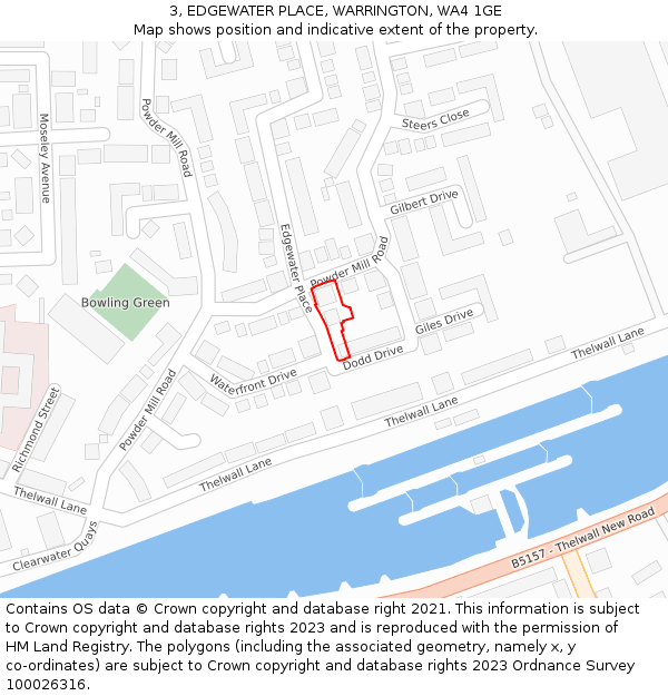 3, EDGEWATER PLACE, WARRINGTON, WA4 1GE: Location map and indicative extent of plot