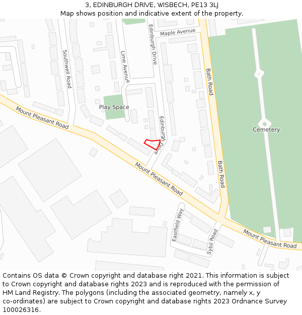 3, EDINBURGH DRIVE, WISBECH, PE13 3LJ: Location map and indicative extent of plot
