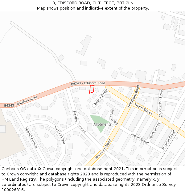 3, EDISFORD ROAD, CLITHEROE, BB7 2LN: Location map and indicative extent of plot