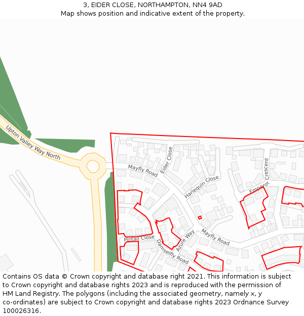 3, EIDER CLOSE, NORTHAMPTON, NN4 9AD: Location map and indicative extent of plot