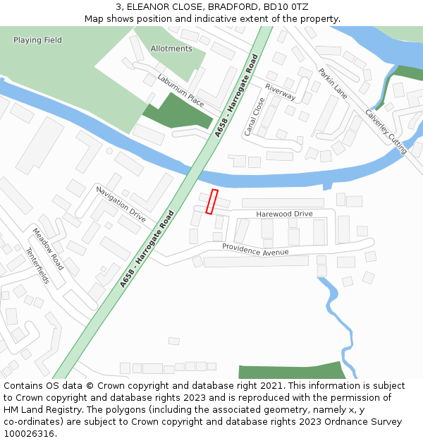 3, ELEANOR CLOSE, BRADFORD, BD10 0TZ: Location map and indicative extent of plot