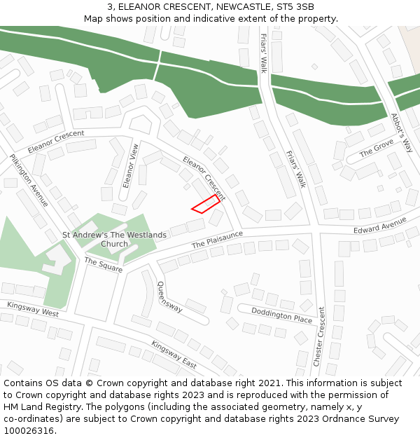 3, ELEANOR CRESCENT, NEWCASTLE, ST5 3SB: Location map and indicative extent of plot