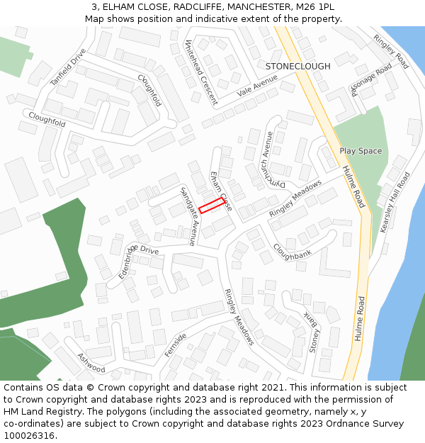 3, ELHAM CLOSE, RADCLIFFE, MANCHESTER, M26 1PL: Location map and indicative extent of plot