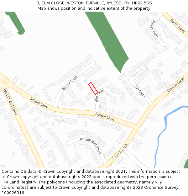 3, ELM CLOSE, WESTON TURVILLE, AYLESBURY, HP22 5SS: Location map and indicative extent of plot