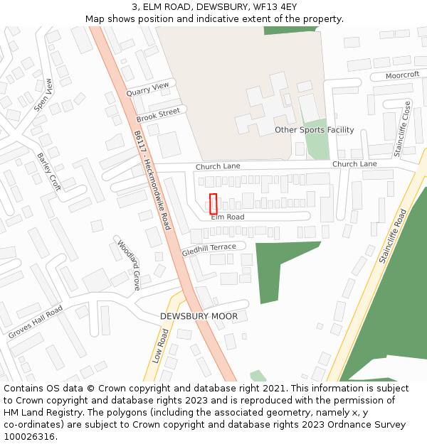 3, ELM ROAD, DEWSBURY, WF13 4EY: Location map and indicative extent of plot