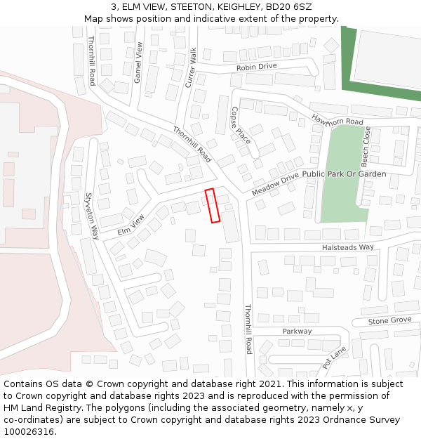 3, ELM VIEW, STEETON, KEIGHLEY, BD20 6SZ: Location map and indicative extent of plot