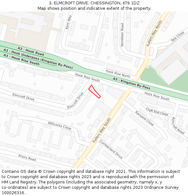 3, ELMCROFT DRIVE, CHESSINGTON, KT9 1DZ: Location map and indicative extent of plot